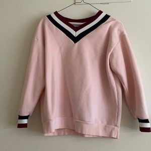 V neck pink Korean sweatshirt